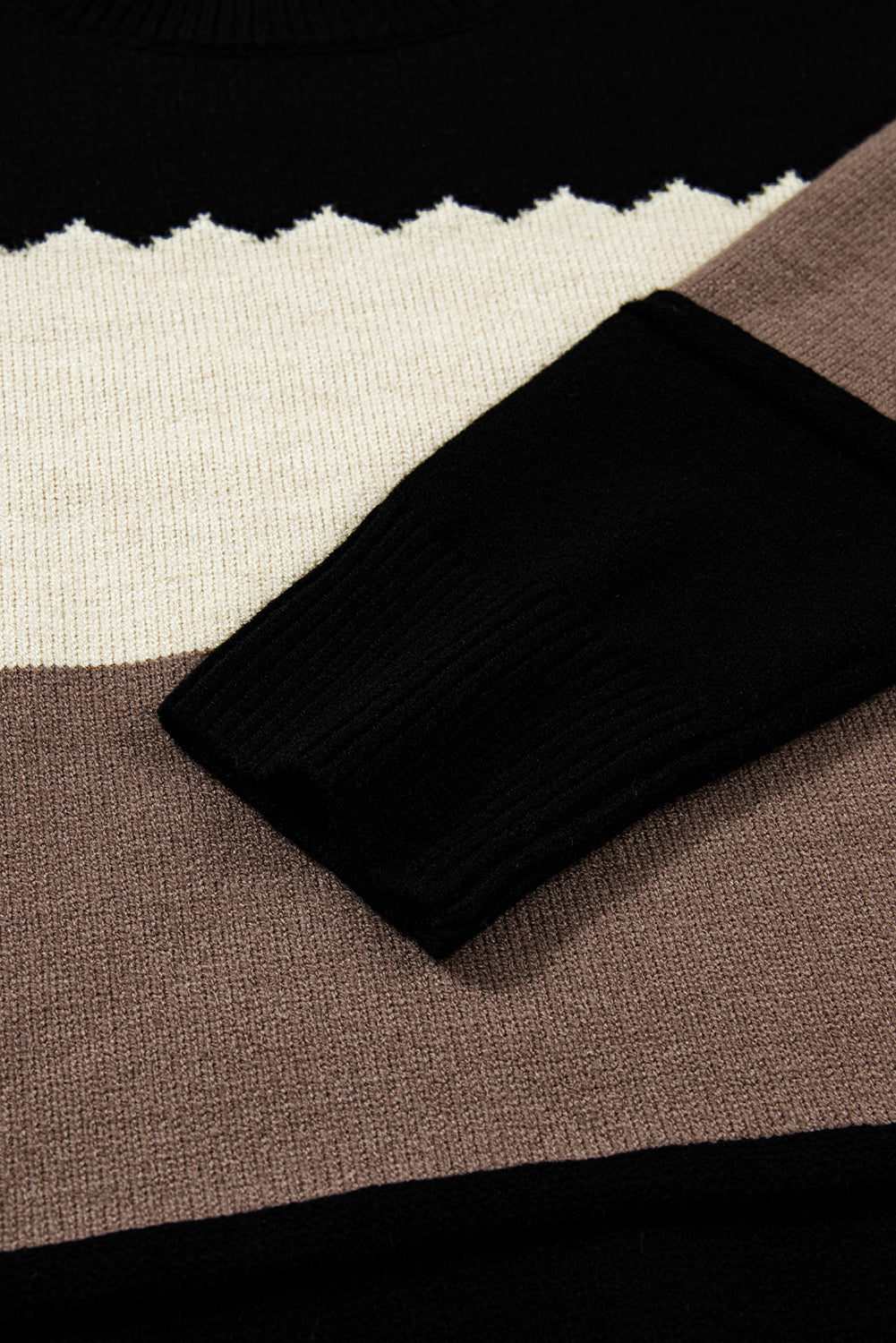 Black Colorblock Crew Neck Drop Shoulder Sweater