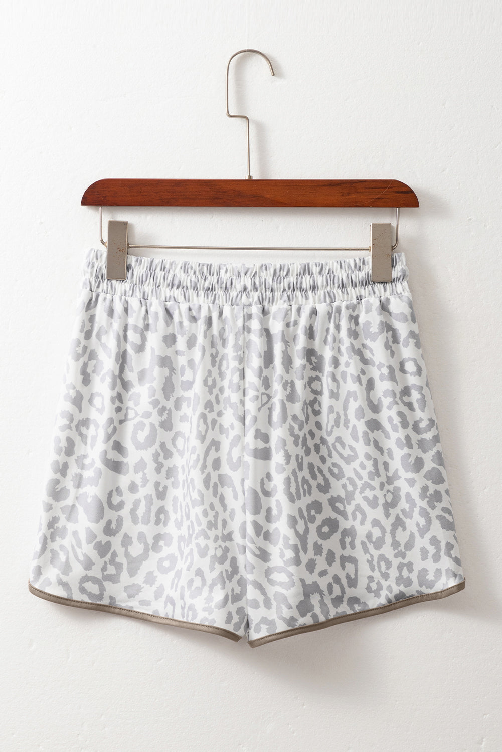White Leopard Elastic Waistband Lace up Contrast Trim Casual Shorts