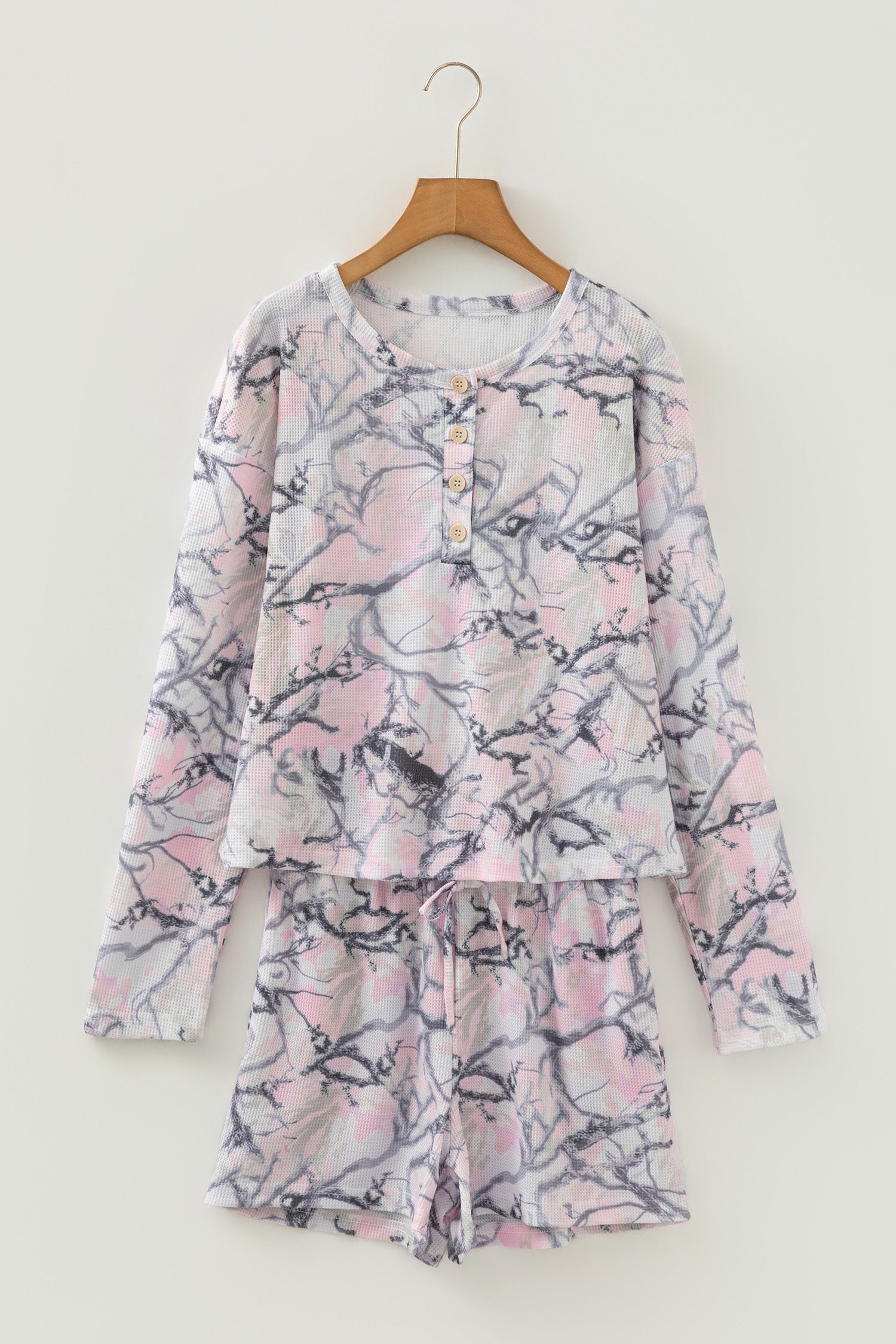 Pink Camo Henley Top and Short Set