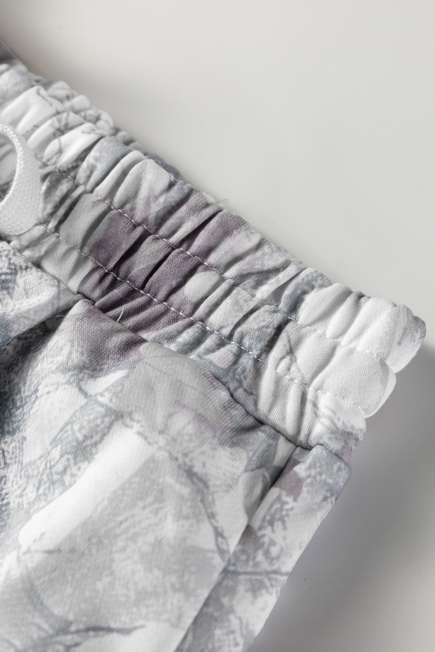 Light Grey Abstract Woodland Camo Print Baggy Pullover Drawstring Shorts Set