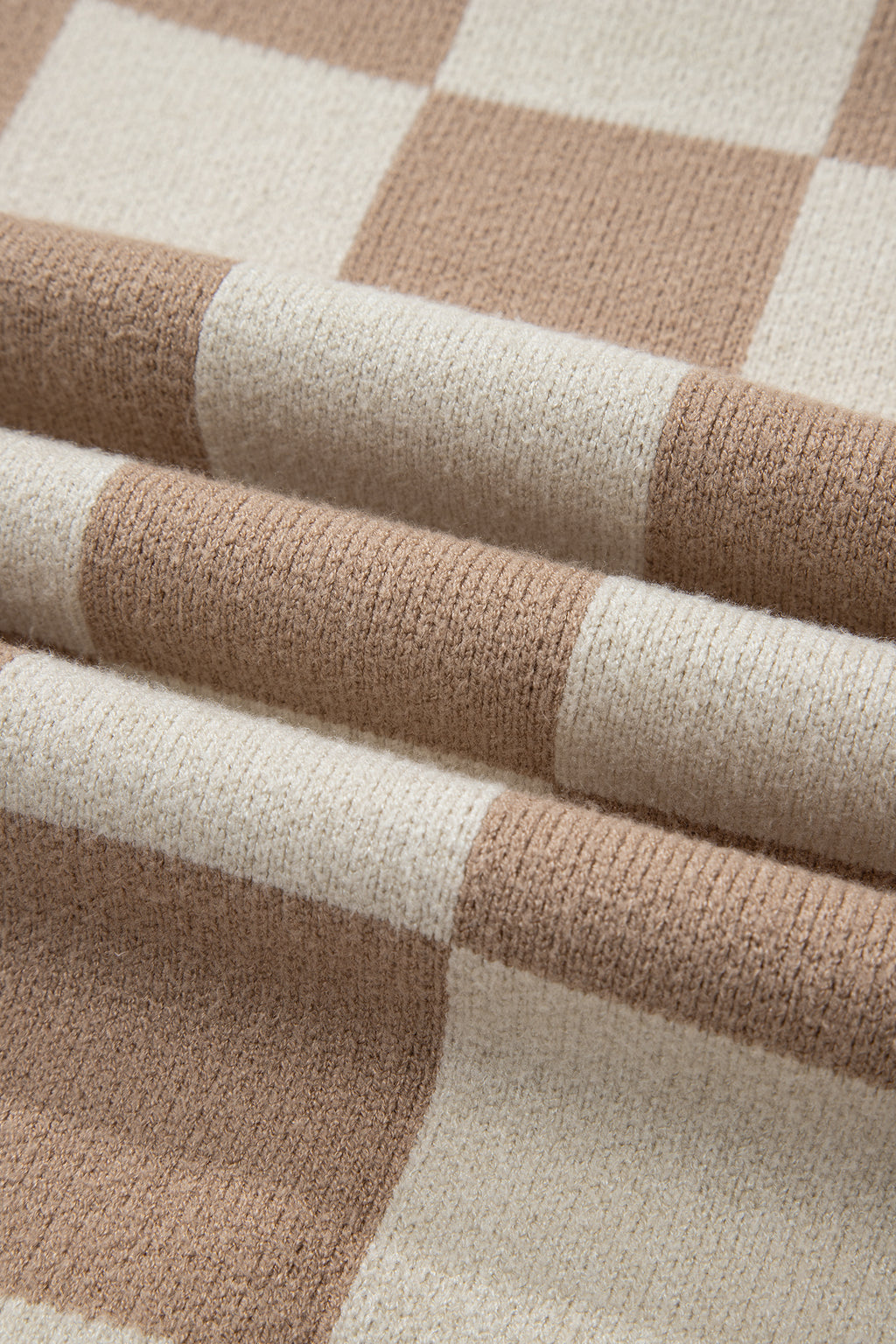 Parchment Checkered Pattern Ribbed Trim Knit Baggy Sweater