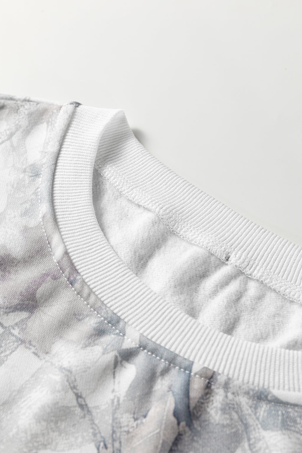 Light Grey Abstract Woodland Camo Print Baggy Pullover Drawstring Shorts Set