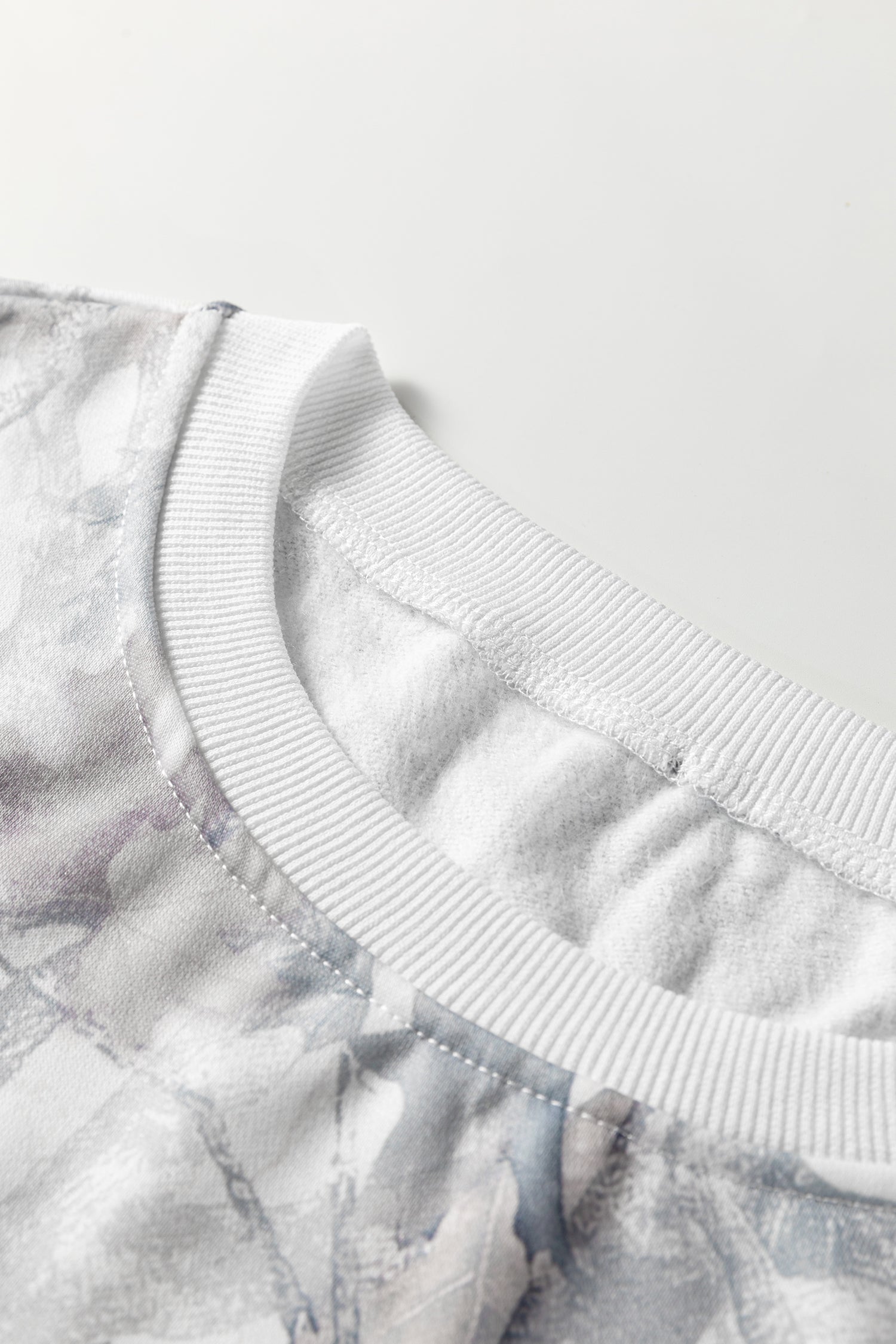 Light Grey Abstract Woodland Camo Print Baggy Pullover Drawstring Shorts Set